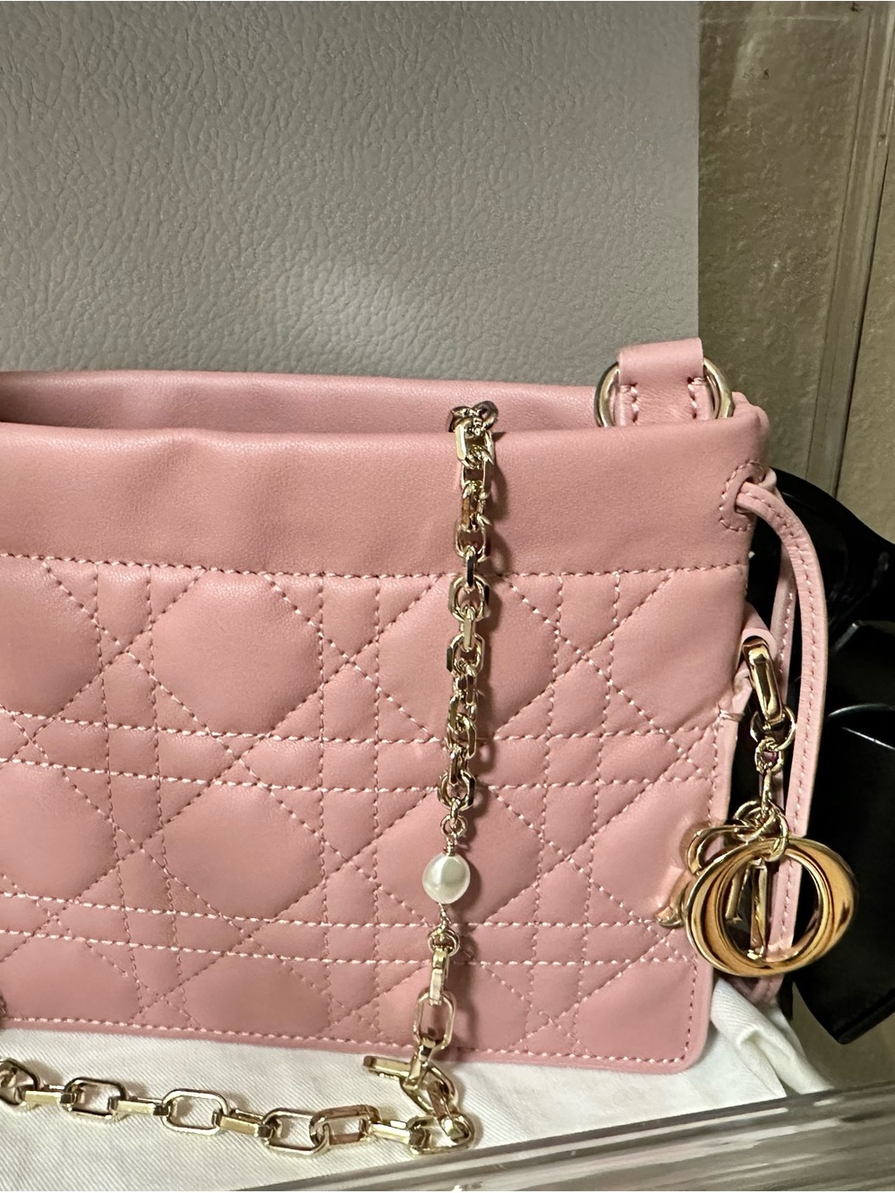 Dior Quilted Pink Leather Crossbody with Gold Chain and Charms